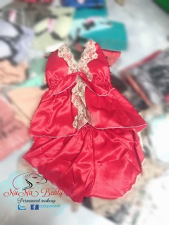 Bộ đồ ngủ phi lụa + ren có mút ngực