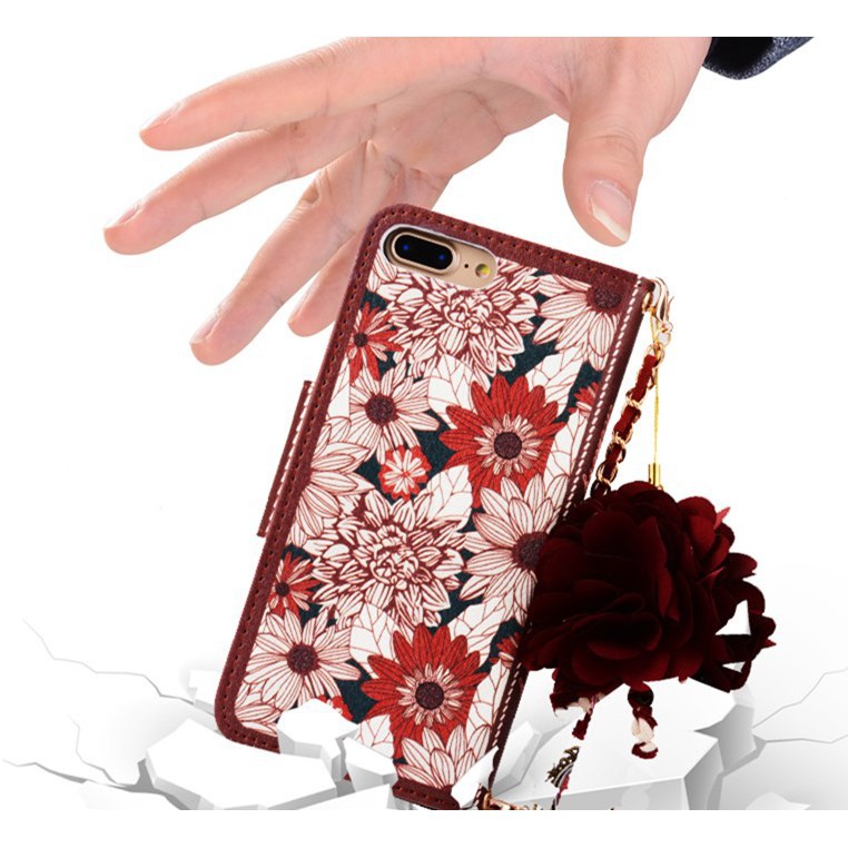 Bao da điện thoại iphone 5 6 7 8 plus X dạng ví hoa hướng dương cầm tay thời trang cho nữ