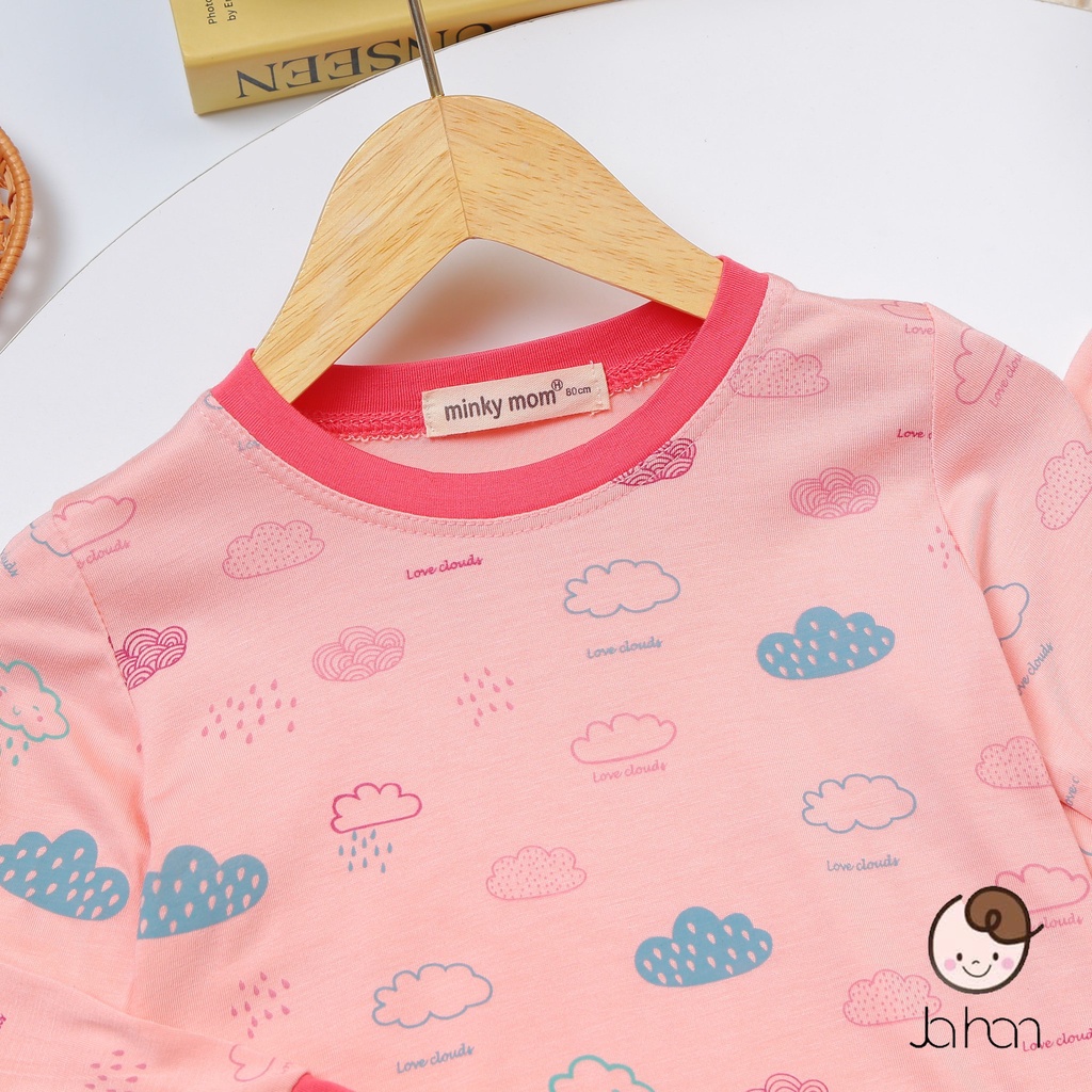 [SALE] Bộ Quần Áo Bé Gái, Bé Trai Minky Mom Hoạ Tiết Mây Hồng, Bộ Dài Tay Thun Lạnh Cho Bé Mặc Nhà Thu Đông MKMTD2212