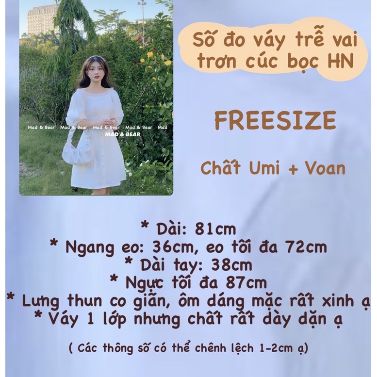 [Mã SKAMCLU7 giảm 10% tối đa 50K đơn 0Đ]  VÁY- ĐẦM TRẮNG TRỄ VAI TRƠN CÚC BỌC H.N  VÁY TRẮNG HỞ VAI ĐẸP