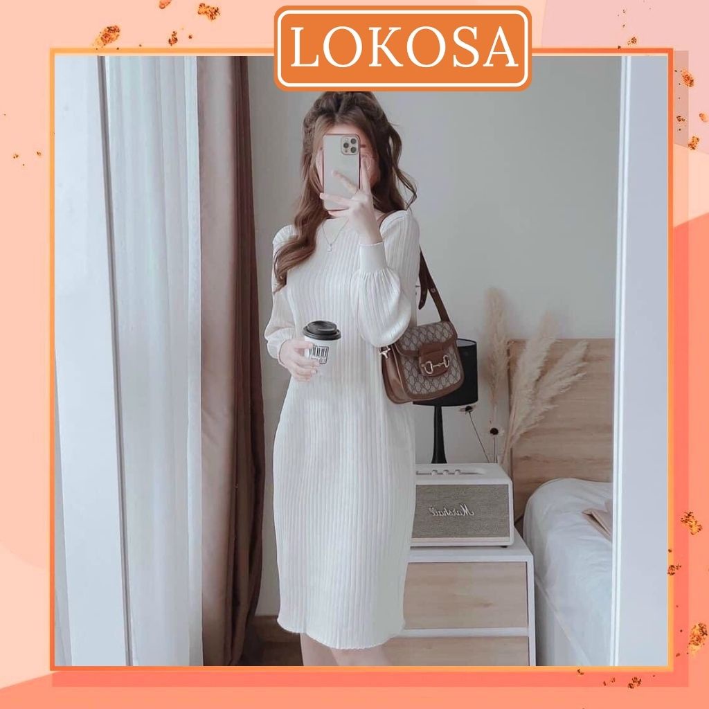 Váy Len Suông Thu Đông LOKOSA Đầm công sở len nữ dài body Hàn Quốc Đi Dự Tiệc Cưới Đi Chơi Cao Cấp Sang Trọng VD013
