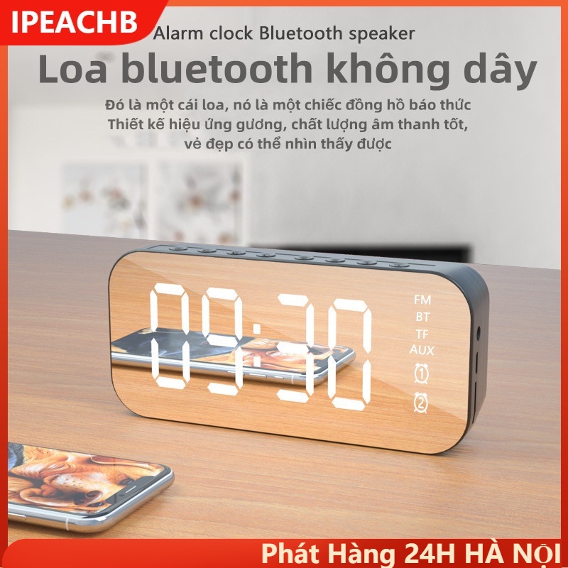 Loa bluetooth đồng hồ báo thức màn hình gương hiển thị đèn led cao cấp - hỗ trợ thẻ nhớ &amp; nghe FM