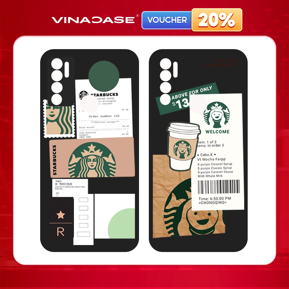 Ốp lưng Vina Case Vsmart Joy 3/Joy 4/Bee 3/...Silicone TPU dẻo đen viền bảo vệ camera in hình Starbucks.