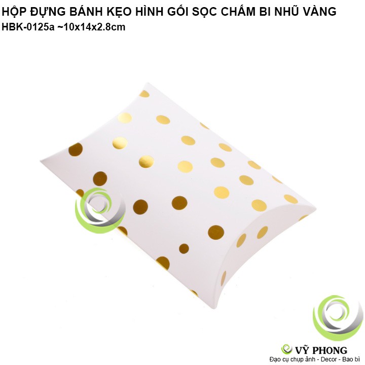 HỘP GIẤY ĐỰNG BÁNH KẸO HÌNH CHIẾC GỐI IN NHŨ VÀNG SỌC CHẤM BI SANG TRỌNG ĐỰNG QUÀ TẶNG DỊP LỄ TẾT HBK-0125