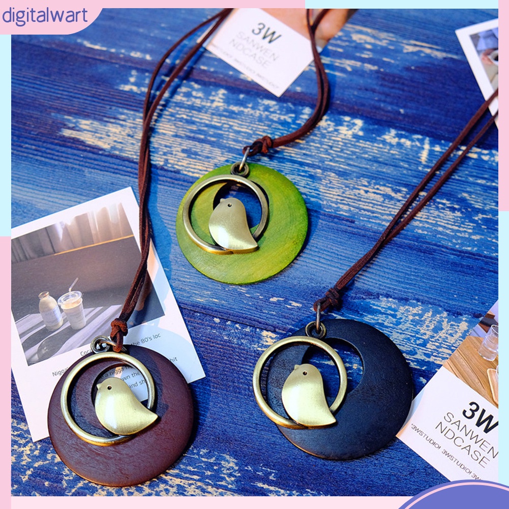 Dây Chuyền Mặt Gỗ Tròn Họa Tiết Chim Độc Đáo