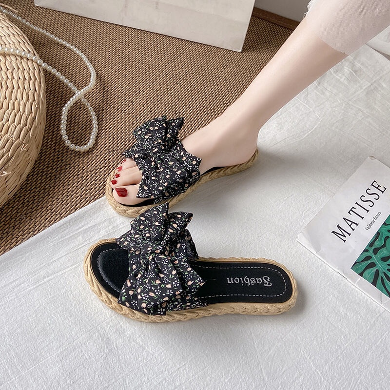 CHZK Dép đi biển Đế Bằng Đính Nơ Thời Trang Mùa Hè Cho Nữ giày sandal nữ dép nữ thời trang