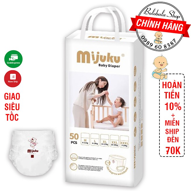 Tã/Bỉm quần cao cấp MIJUKU M50/ L50/ XL50/ XXL50/ XXXL50 siêu mỏng, siêu thấm.