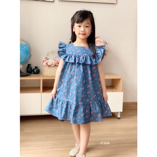 Đầm váy đi tiệc, đi du lịch,đi biển cho bé gái❤️Đầm vải jean giấy mềm mại thấm hút mồ hôi in hoa❤️size 1-10Y(10-35 ký)
