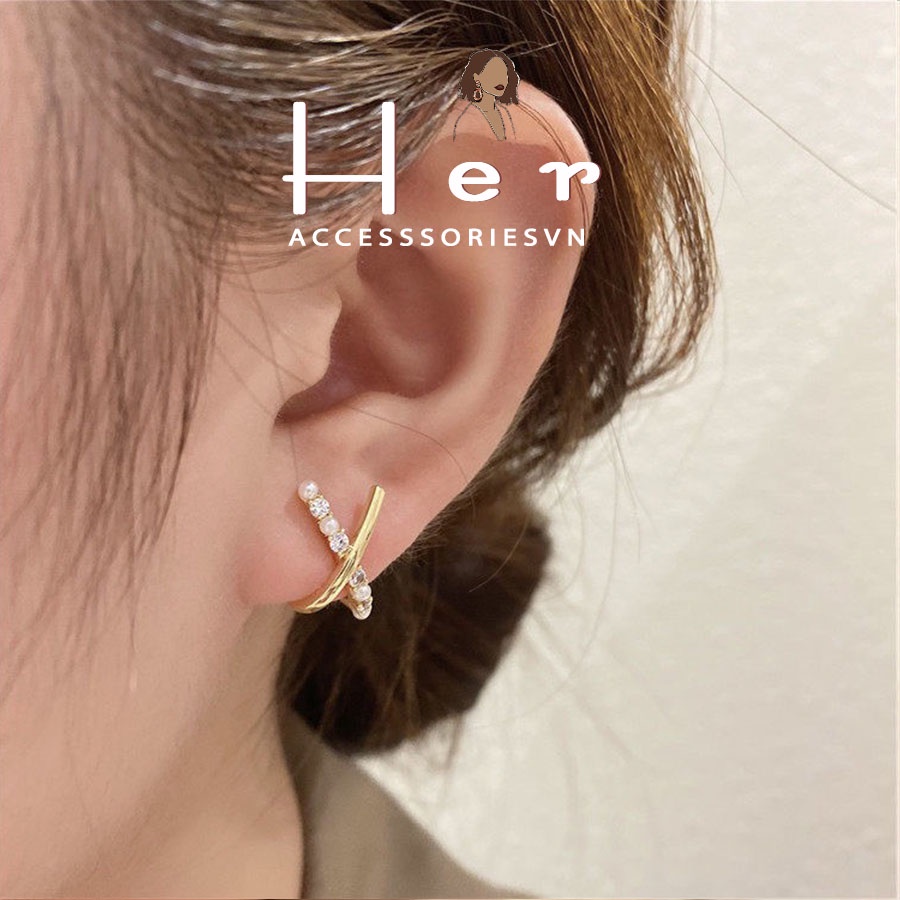 Hoa Tai, Bông tai Nơ Đá Ôm Tai her.accessrories H108