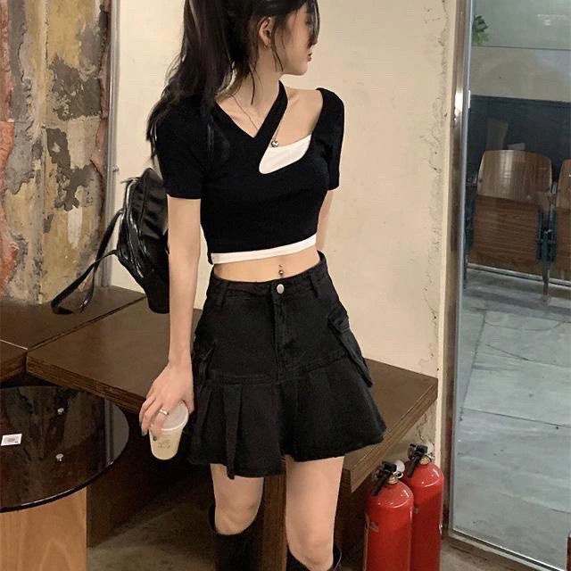 COZOKC COZOK Áo kiểu crop top COZOK tay ngắn hở lưng thiết kế ôm dáng thời trang quyến rũ dành cho nữ