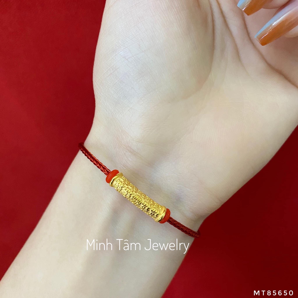 Charm ống khắc chú bình an 24k,Vòng tay dây cước charm ống khắc chú 24k Minh Tâm Jewelry