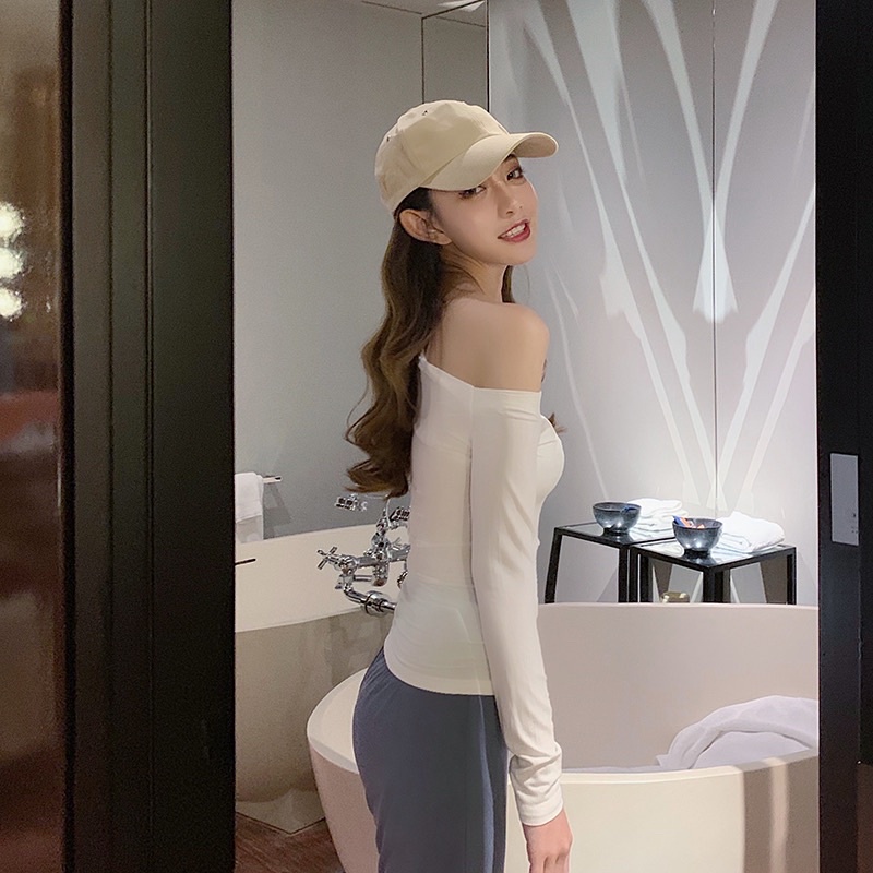 Áo thun lệch vai dài tay nữ ôm body sexy phong cách mùa thu 2022