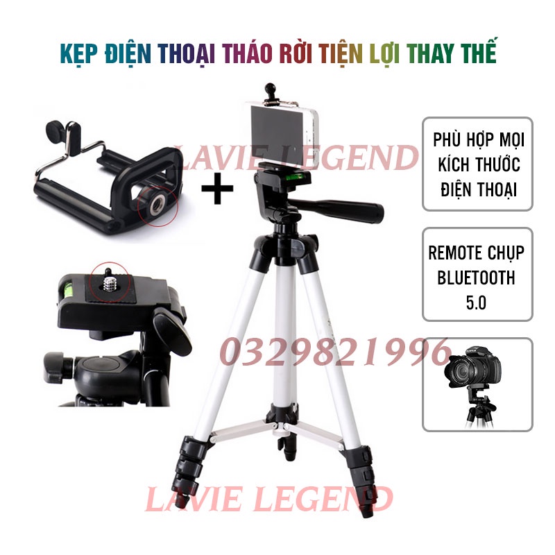 Tripod điện thoại chân máy ảnh kèm kẹp điện thoại 3 chân,điều khiển remote bluetooth, giá đỡ điện thoại livestream