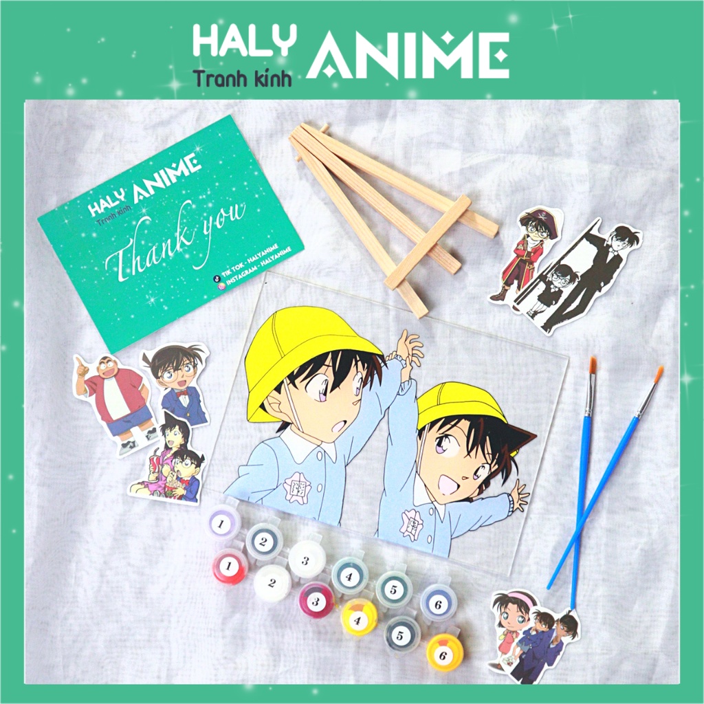 Tranh kính anime Shinichi Ran, theo yêu cầu, glass painting kit dễ thương, màu acrylic 3D khó phai.