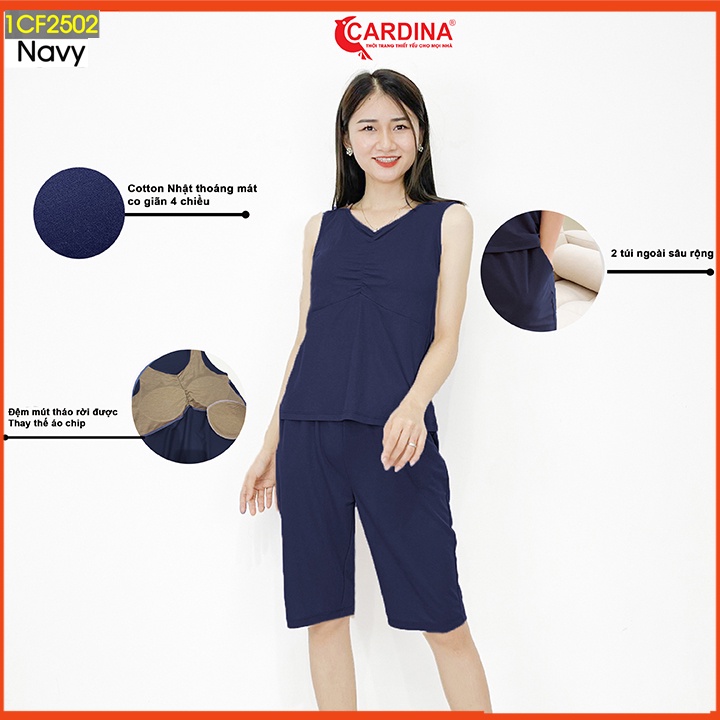 Đồ bộ nữ CARDINA  chất cotton Nhật  cao cấp áo sát nách kèm bra tháo rời tiện lợi 1CF25.