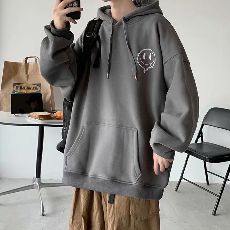 Áo hoodie dài tay in họa tiết mặt cười thời trang dành cho nam