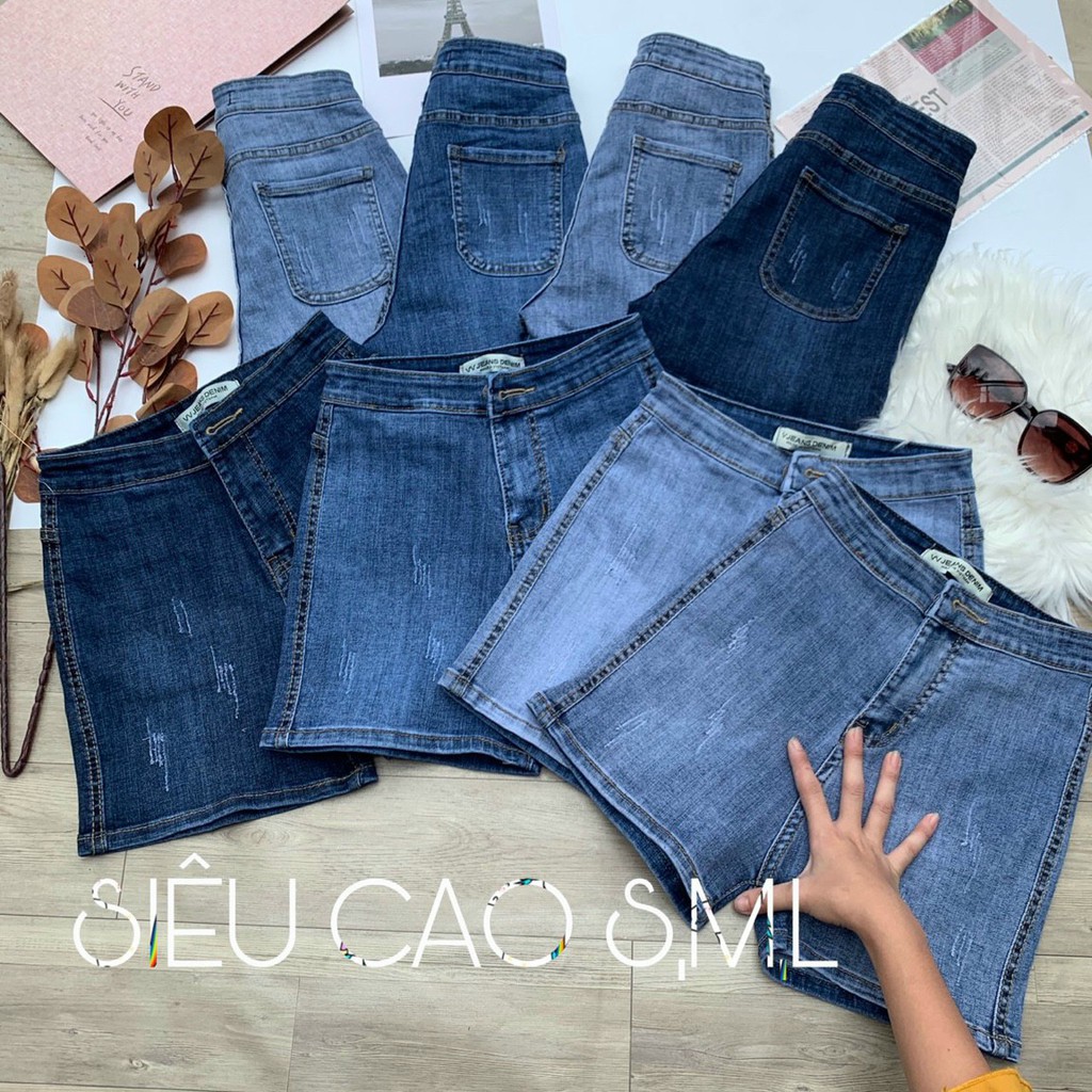 Quần Sọt Jean Nữ Lưng Siêu Cao Không Túi Co Giãn Mạnh Ảnh Thật