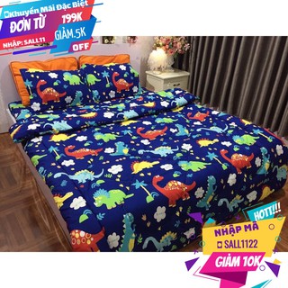 Chăn phao poly siêu nhẹ. Mẫu Khủng Long xanh