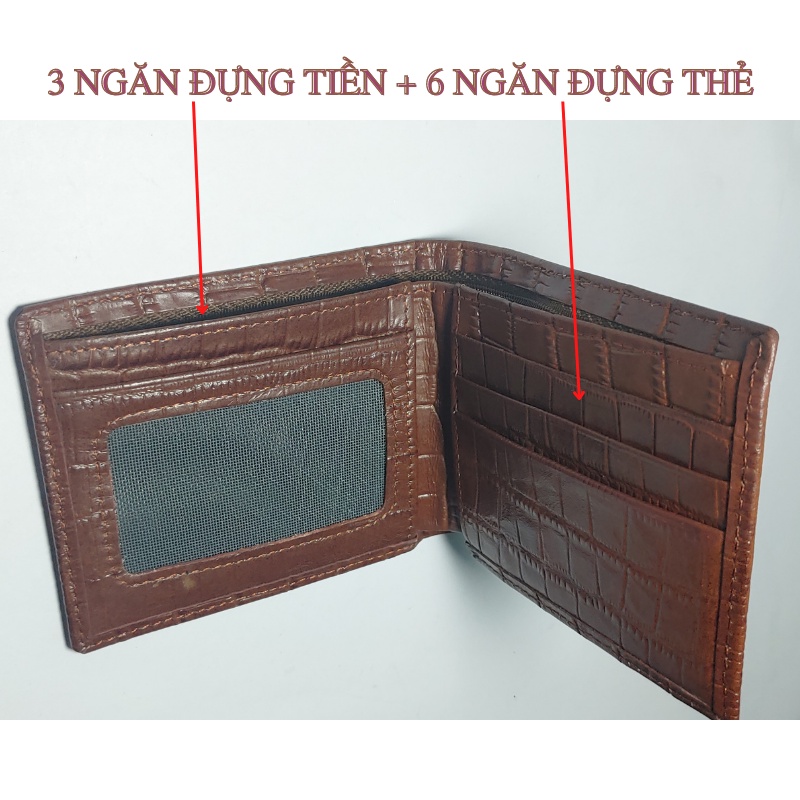 Ví nam da bò thật 100% dập vân cá sấu Zenka rất sang trọng.