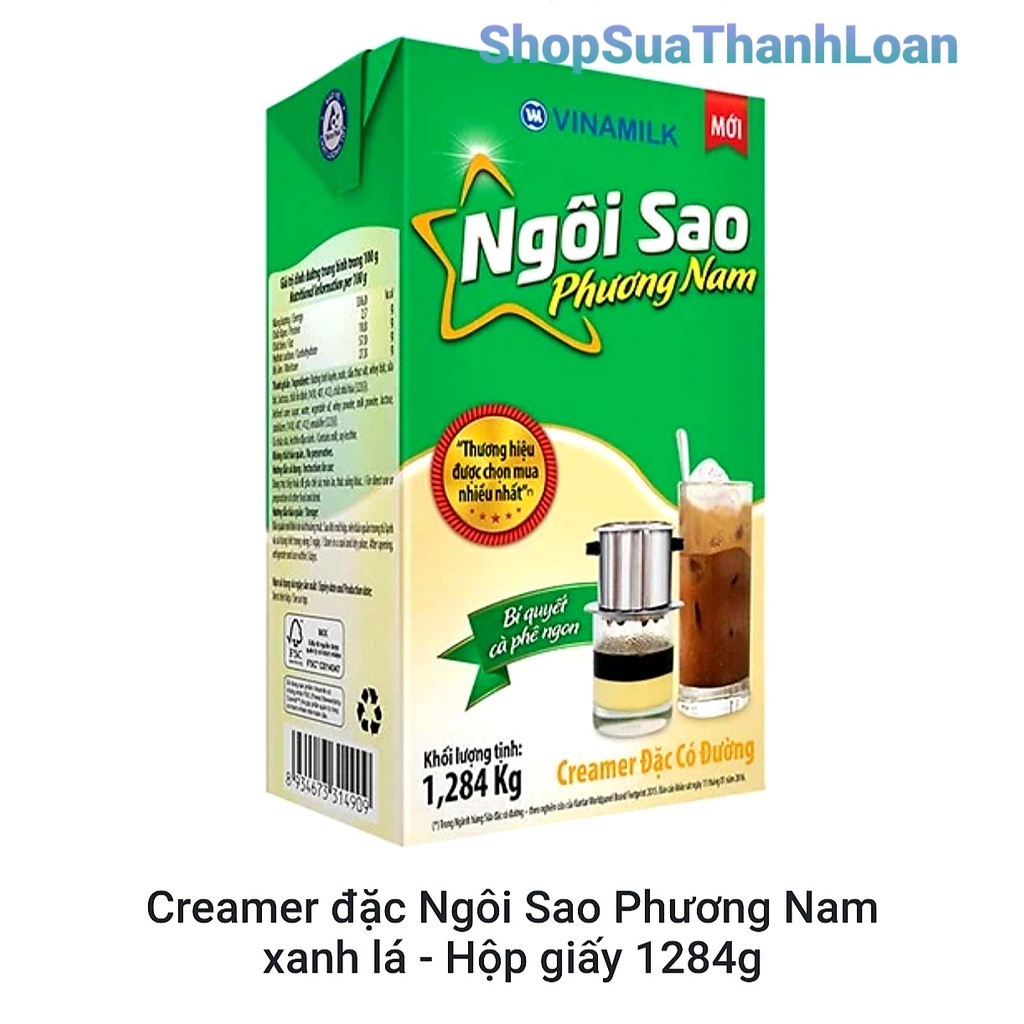 Thùng 12 Hộp Creamer đặc Ngôi Sao Phương Nam xanh lá - Hộp giấy 1284g.