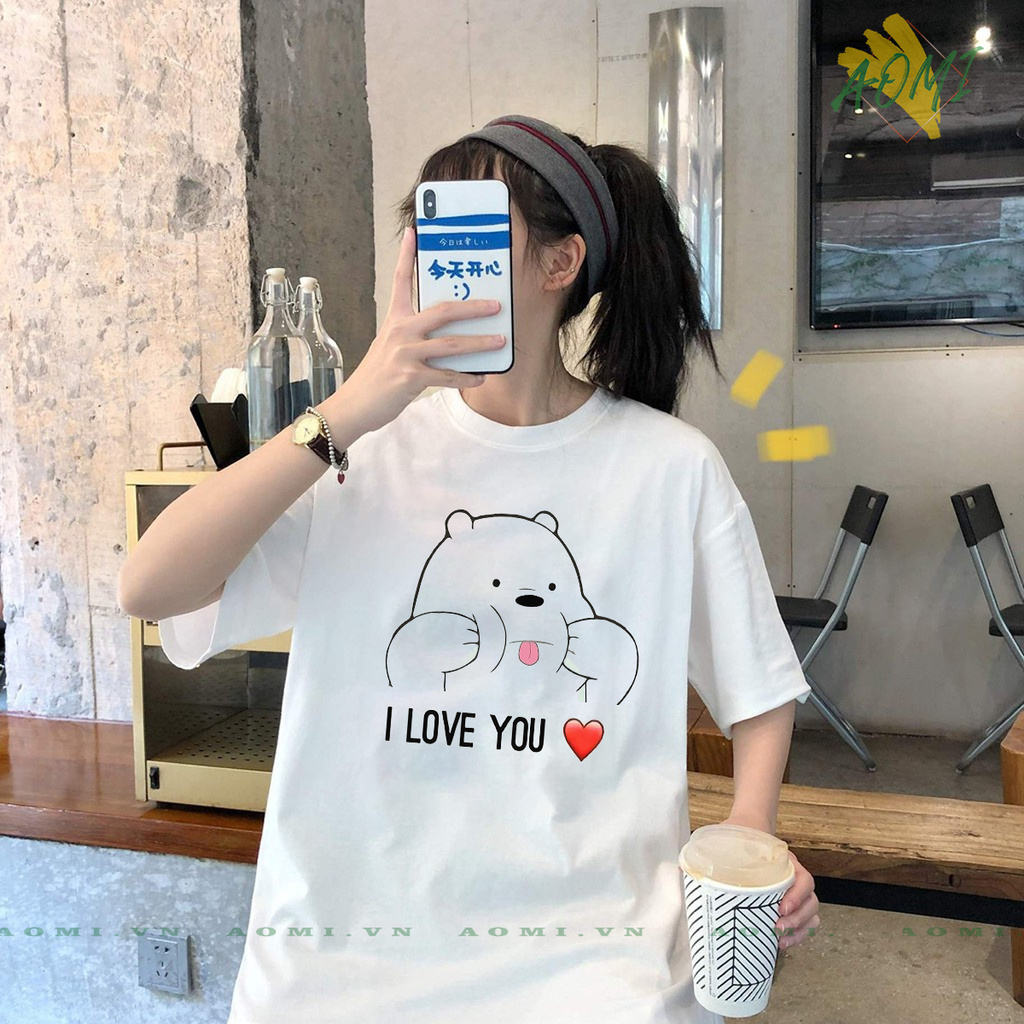 ÁO THUN UNISEX GAU I LOVE YOU Grizzly Panda và Ice Bear PHÔNG NAM NỮ GIA ĐÌNH CẶP ĐÔI CÓ SIZE TRẺ EM AOMIVN 