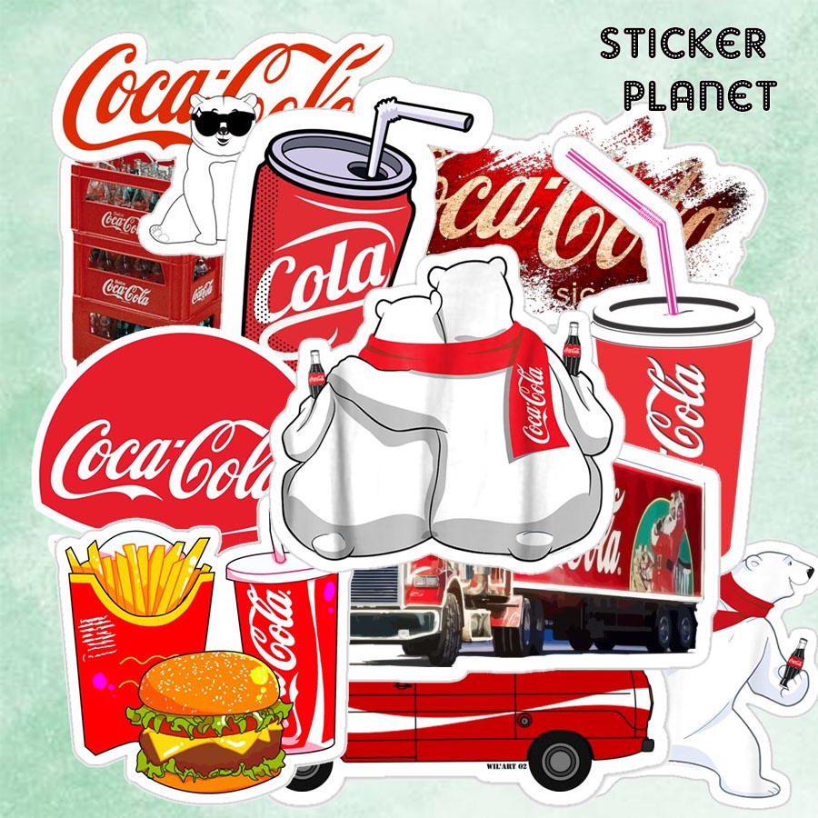 Bộ sticker chống thấm nước trang trí mũ bảo hiểm, đàn, guitar, ukulele, điện thoại laptop chủ đề cocacola