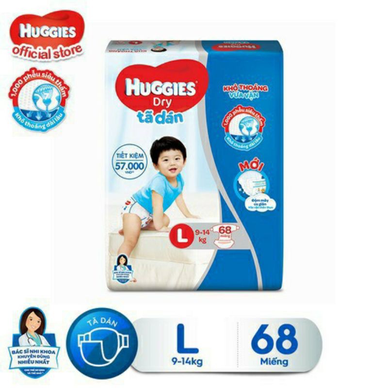 Tã dán Huggies Dry Super Jumbo L68/XL62/XXL56/M76