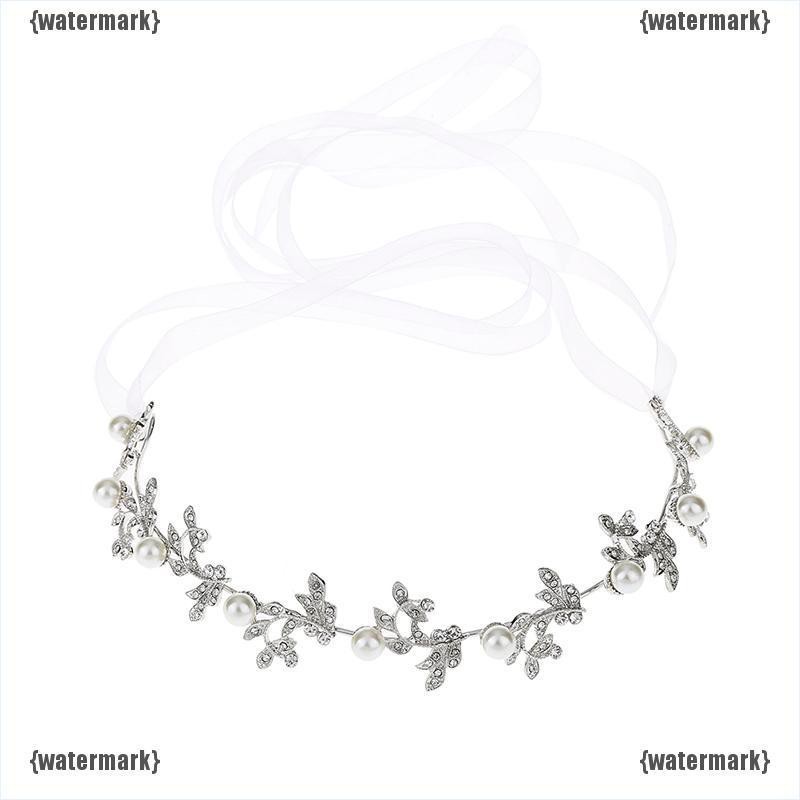 Vòng hoa đội đầu cho cô dâu màu bạc đính ngọc trai sang trọng