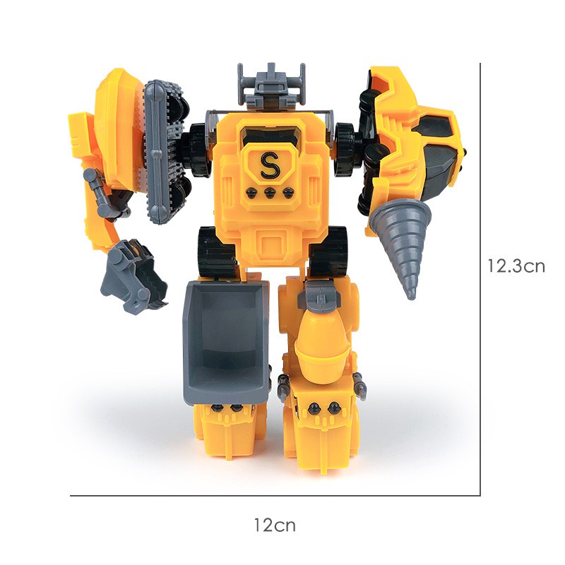 Đồ chơi mô hình robot lắp ráp kết hợp xe công trường xe ủi/ xe xúc/ xe khoan/ xe ben chở xi măng mini 5 trong 1 độc đáo