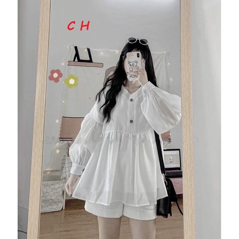 Áo sơ mi baby don cúc gỗ CH12