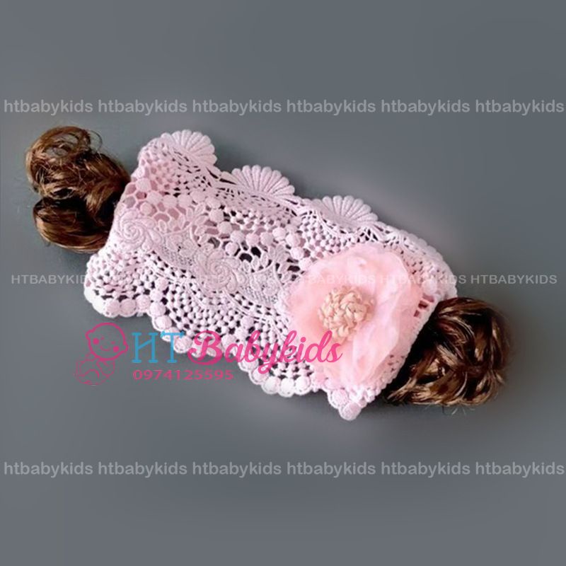 Băng Đô Turban Cho Bé Gái Có Tóc Giả Hai Bên - Chất Vải Thun Cotton Đính Nơ Trắng- Mềm Mịn