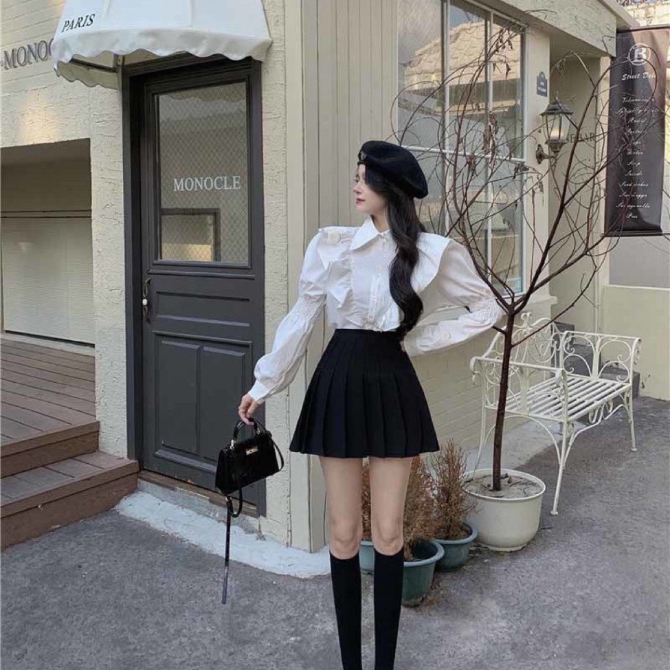 Sơ mi nữ dài tay quảng châu bánh bèo dễ thương, áo Sơ mi trắng tiểu thư đẹp đi chơi dự tiệc cực xinh