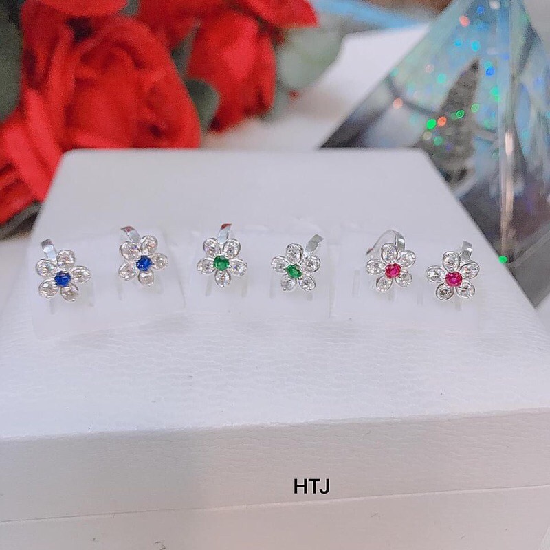 BÔNG TAI HOA DÁNG BẤM TRÒN - CHUẨN BẠC TA