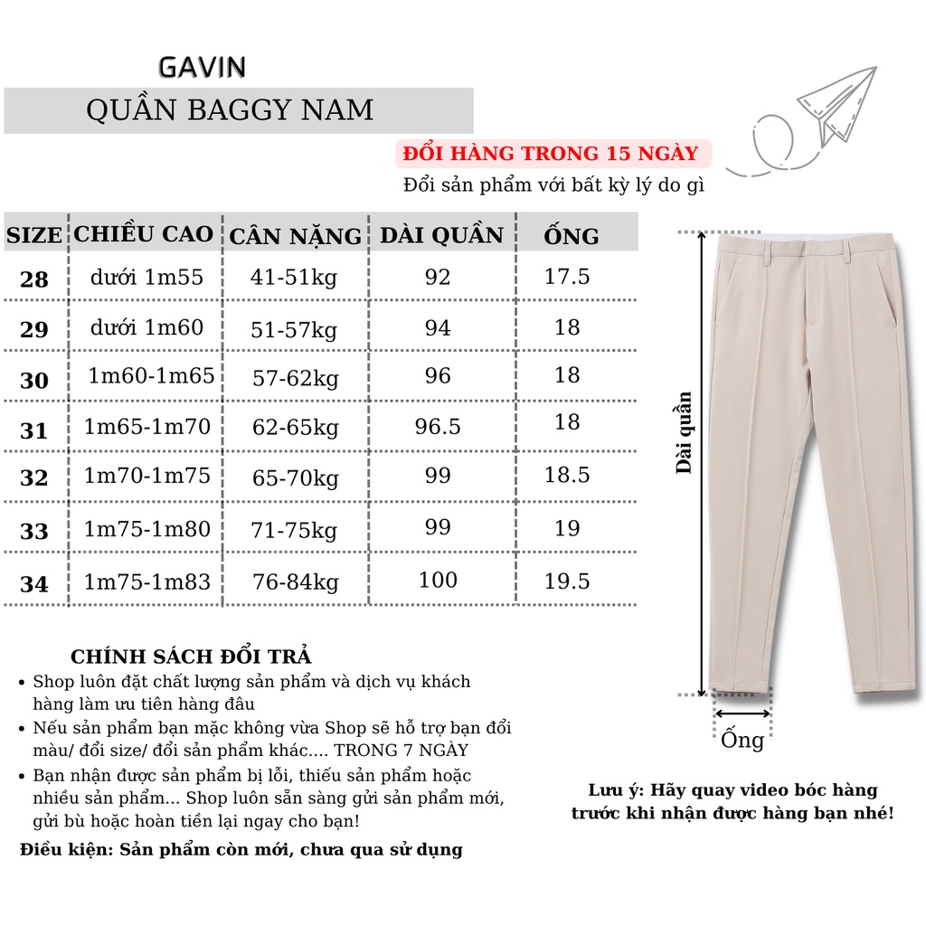 Quần baggy âu nam ống rộng Gavin chất vải tuyết mưa co giãn 4 chiều không nhăn không xù kiểu dáng Hàn Quốc (BGA)
