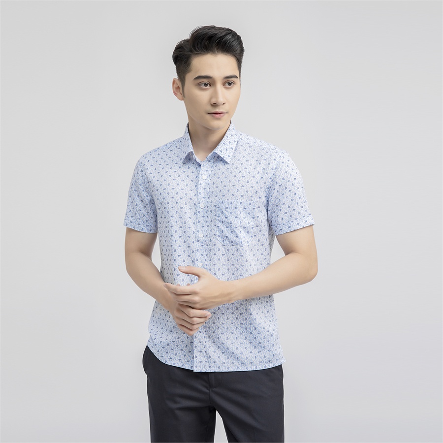 [MẪU MỚI] Áo sơ mi nam ngắn tay ARISTINO phom Perfect fit, màu trắng in họa tiết xanh nổi bật - ASS140S1