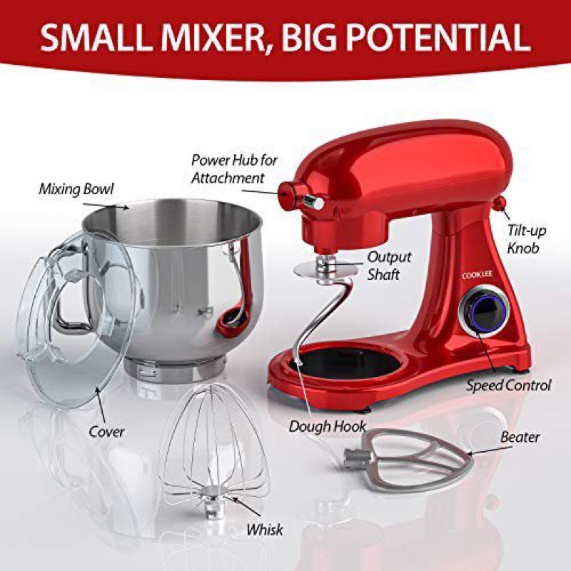 Máy nhào bột Cooklee thân kim loại 8L 1800W - trộn được 1,2 kg bột khô - Bánh răng kim loại cao cấp