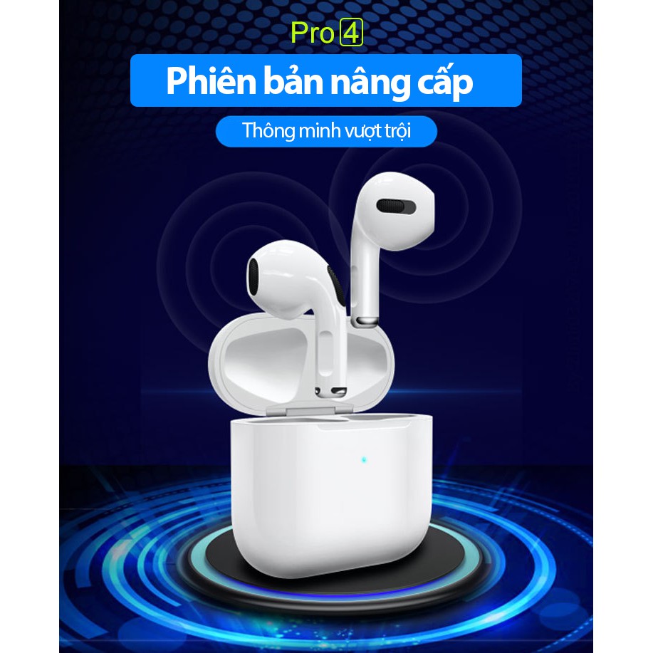 Tai nghe Bluetooth không dây Airpods Pro 4 tích hợp tất cả điện thoại Apple iPhone, Samsung, Oppo, Xiaomi