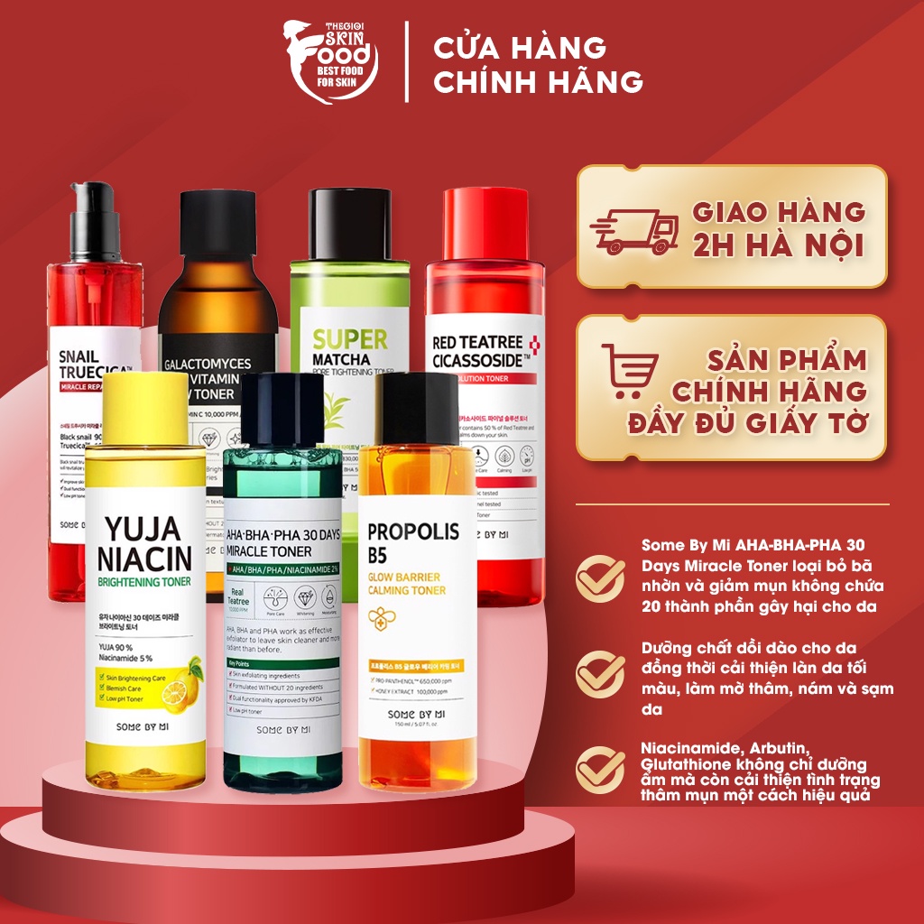 Nước Hoa Hồng Dưỡng Trắng Phục Hồi Da Giảm Mụn Từ Ốc Sên, Trà Xanh, Tràm Trà Some By Mi Toner 200ml