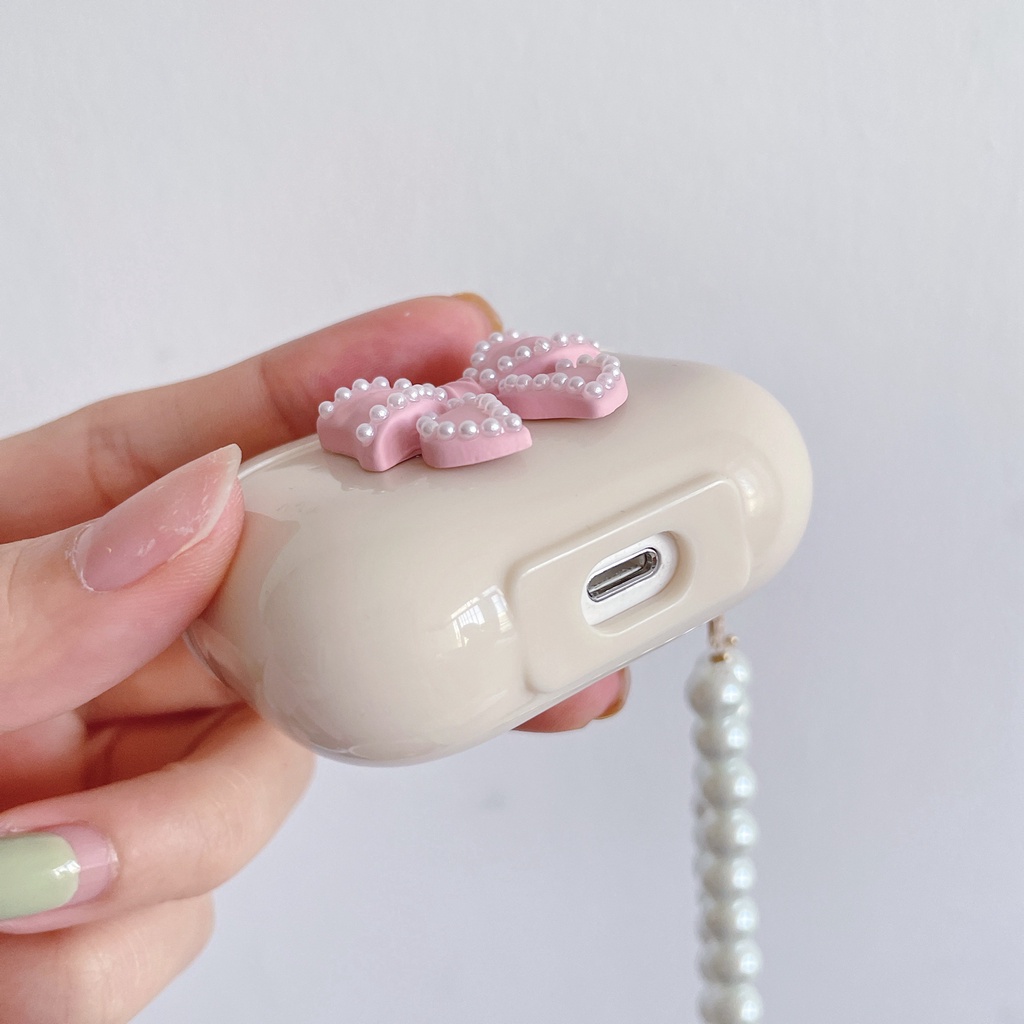 Vỏ bảo vệ hộp sạc tai nghe Airpods 1 2 3 pro bằng TPU mềm hình nơ hồng dễ thương case