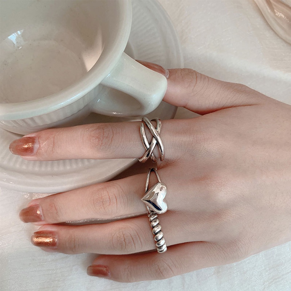 Nhẫn Hở Nhiều Lớp Hình Trái Tim Thời Trang Hàn Quốc Cho Cặp Đôi