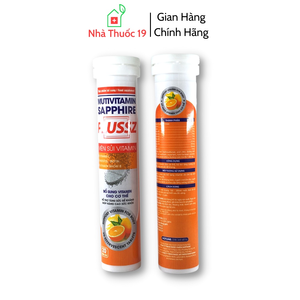 Viên C sủi MultiVitamin Sapphire Pluss Giúp bổ sung vitamin C, Tăng cường sức đề kháng Tuýp 20 viên C sủi Chính Hãng