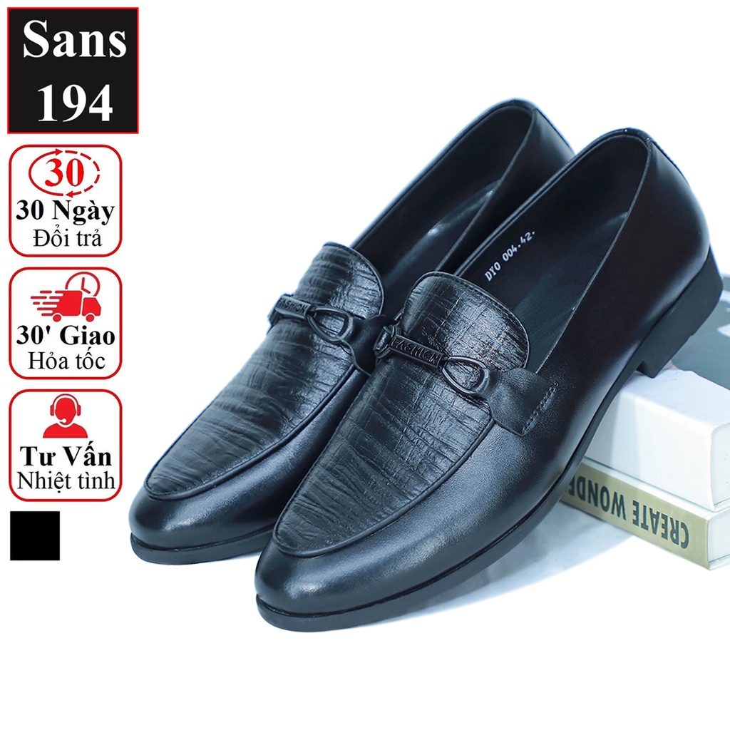 Giày lười nam da bò thật Sans194 moca penny loafer đen đẹp cao cấp giầy mọi công sở hàn quốc đế cao su dầy dập vân