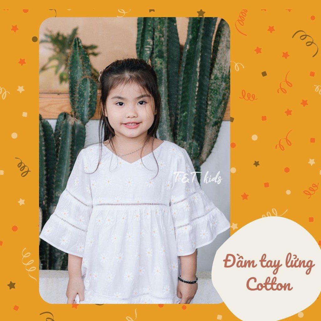 VÁY ĐẦM COTTON 2 LỚP HOẠ TIẾT HOA NHÍ CHO BÉ GÁI DỄ THƯƠNG 2022