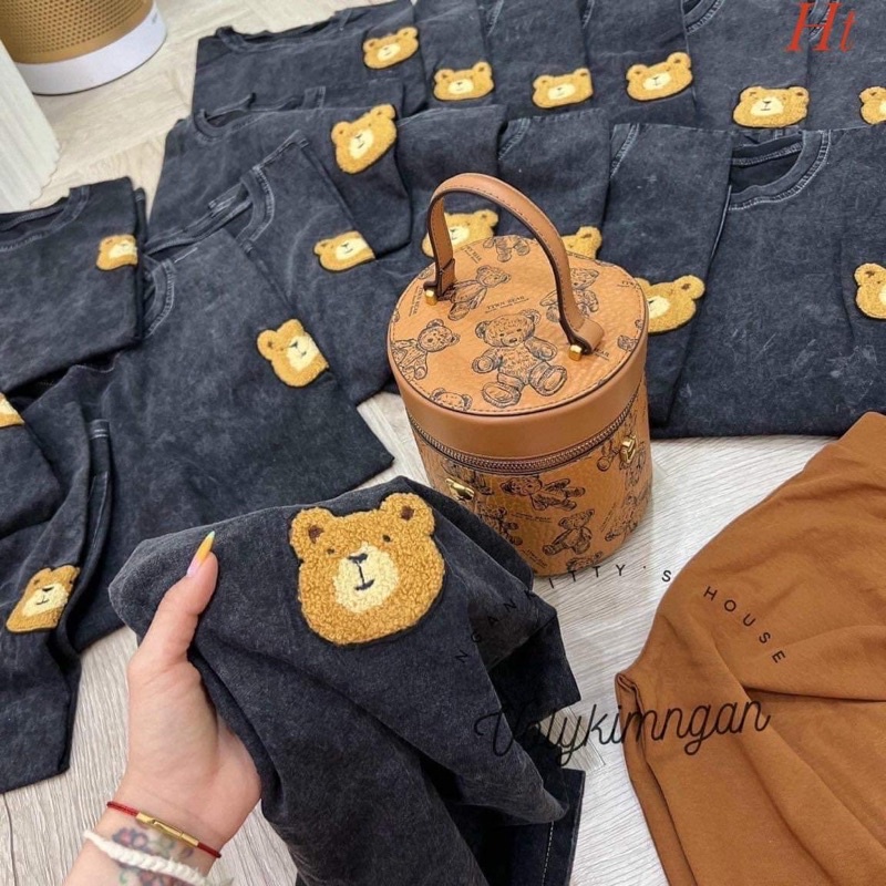Áo loang đen mài logo gấu nâu H2A657