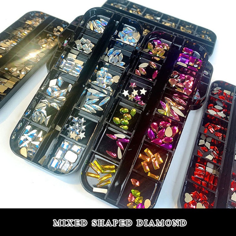 Hộp 12 Ngăn Kính Dùng Trang Trí Móng Tay Nghệ Thuật DIY