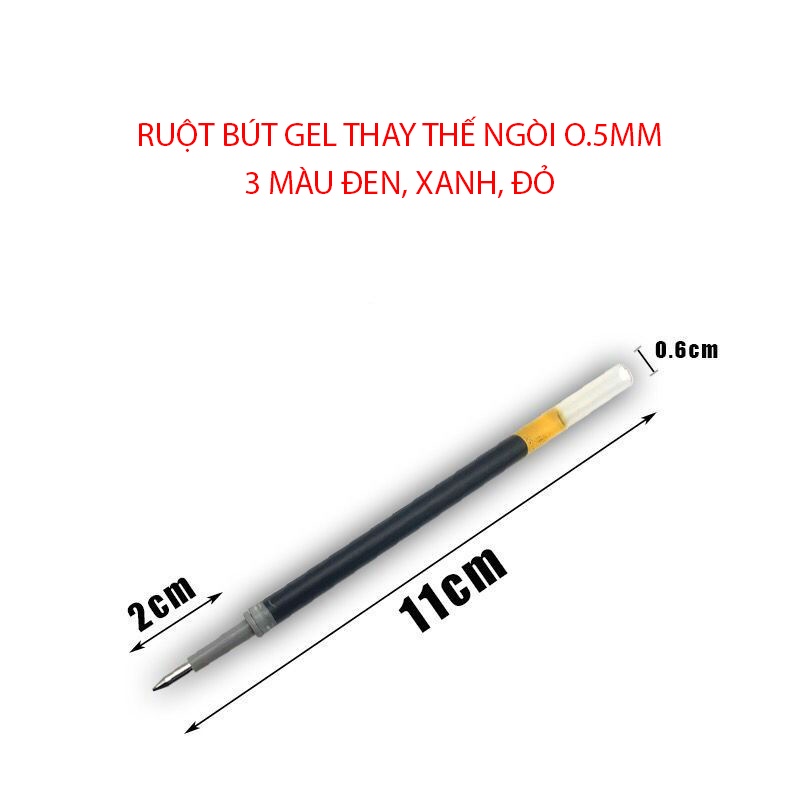 Ruột thay thế bút mực gel macaron bút bi bấm ngòi 0.5mm đầu đạn CREAMY 3 màu xanh, đen, đỏ