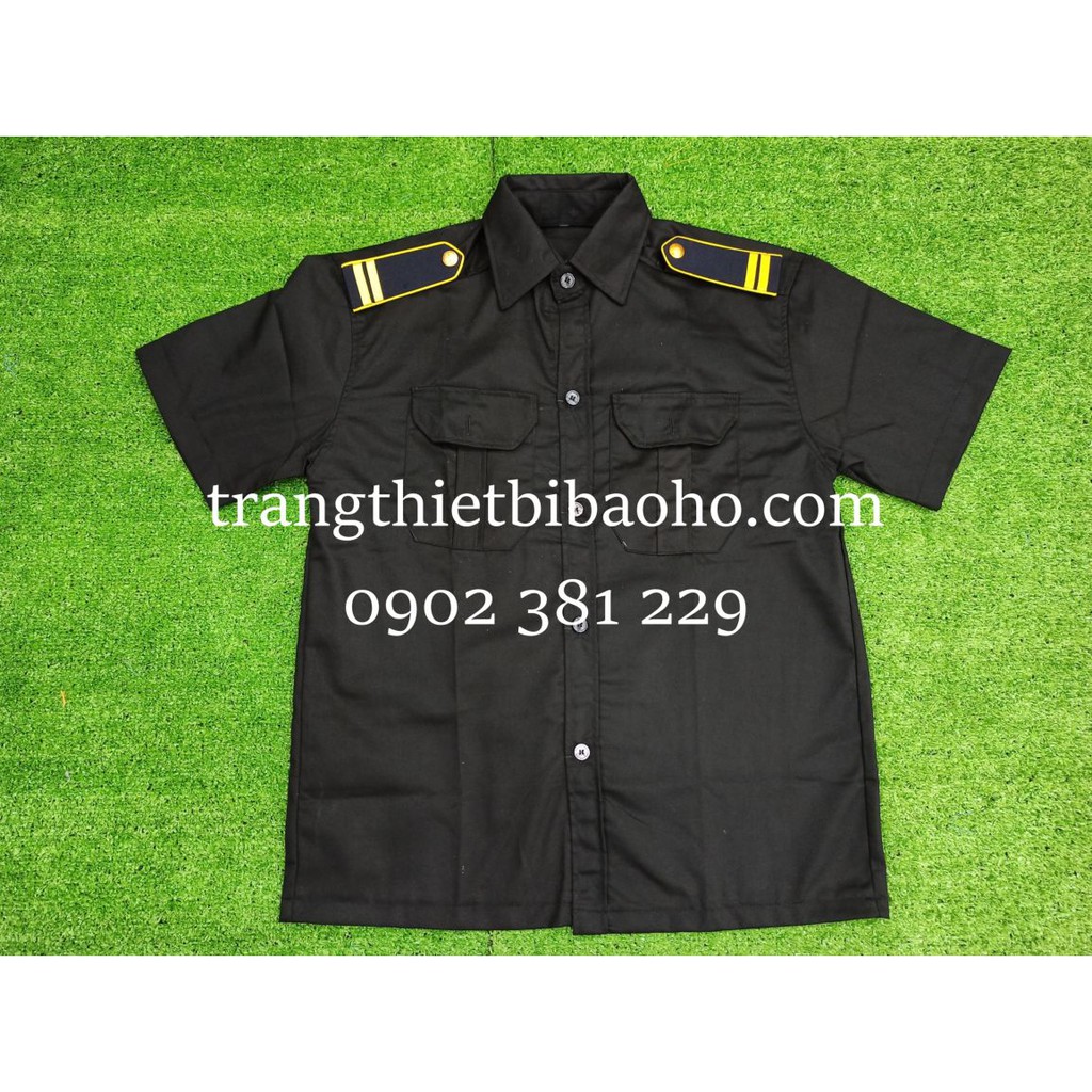 Áo bảo vệ, áo vệ sĩ màu đen kèm cầu vai xanh đen, viền vàng, nút vàng - (có bigsize)