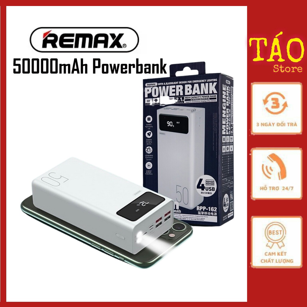 Sạc Pin Dự Phòng 40000mah/50000mah WP Remax -169 4 Cổng Sạc 4 Thiết Bị - Tích Hợp Led - Hiển Thị Đèn Pin