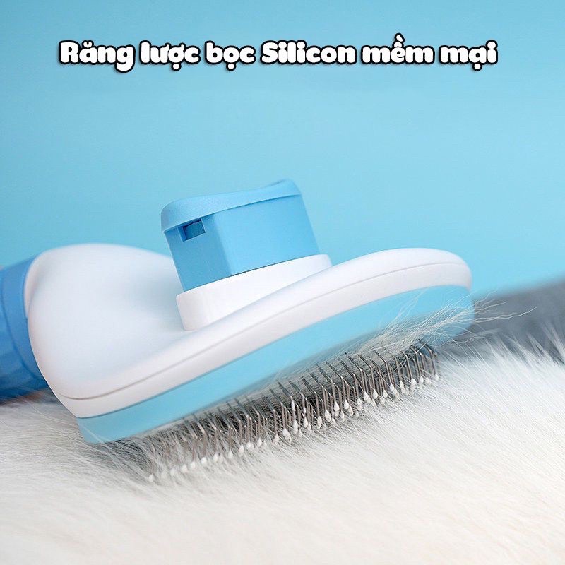 Lược chải lông chó mèo CLEAN cao cấp răng inox - Bàn chải lông chó mèo (có đẩy lông)