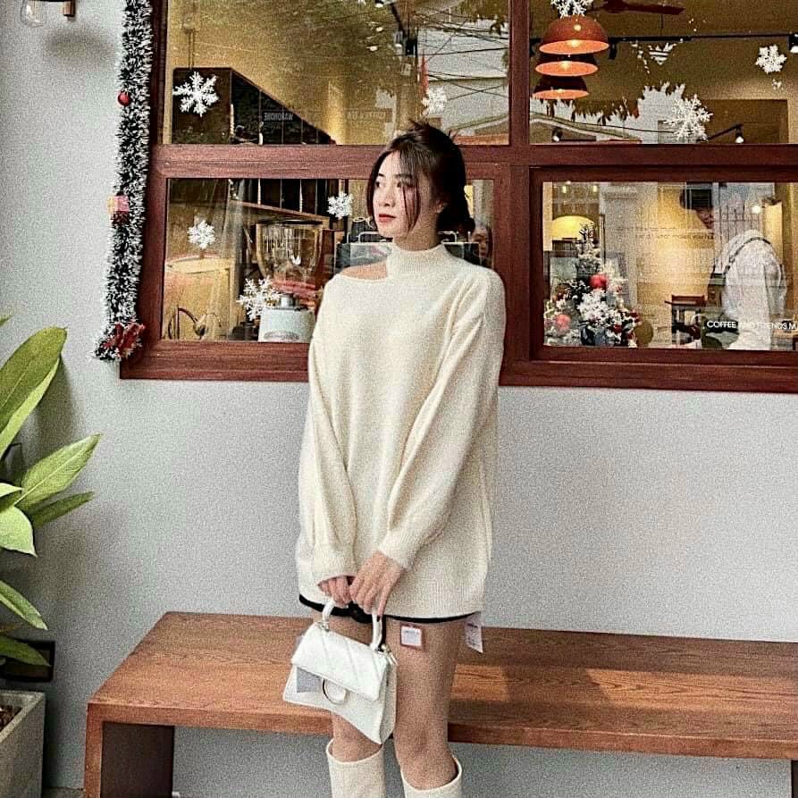 Áo len nữ lệch vai form oversize giấu quần, xẻ vai mềm mịn cao cấp mặc TET LICA - A08a | BigBuy360 - bigbuy360.vn